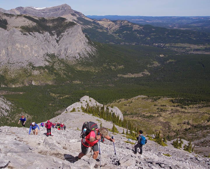  Mount Yamnuska is a busy place on the first day of May