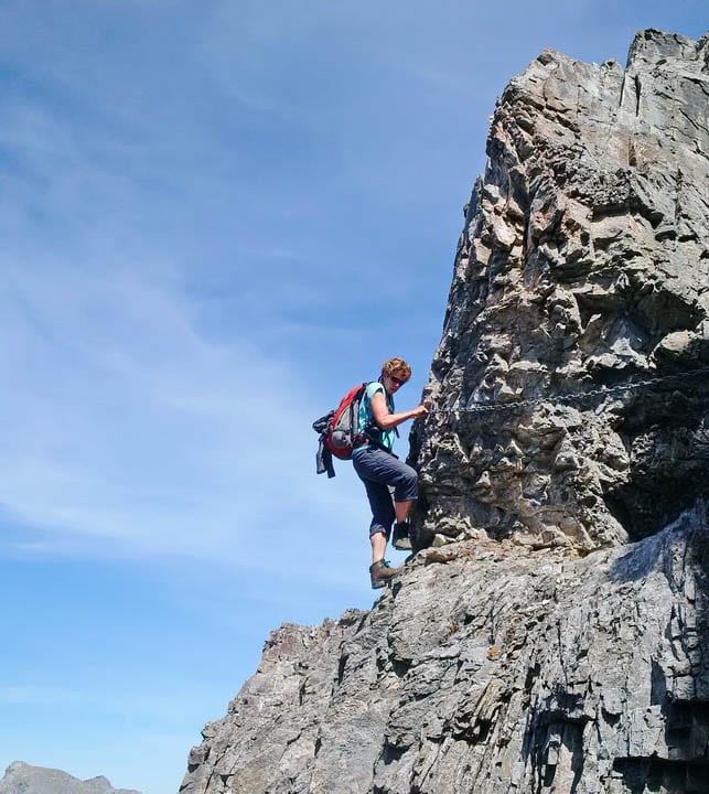 Me in the chain section on Mt Yamnuska - paying careful attention to foot placement