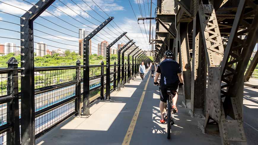 Biking across the High Level Bridge in Edmonton