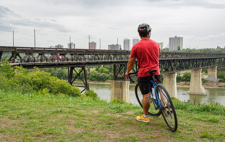 Admiring the view from Victoria Park of the High Level Bridge