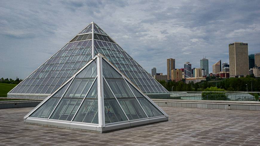 e of the best views of the Edmonton skyline is from the roof of the Muttart Conservatory