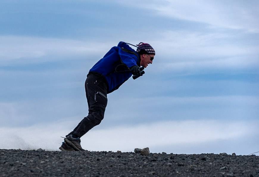 At the top of a volcano in the Myvatn region it is so windy that if you open your mouth, your saliva blows out!