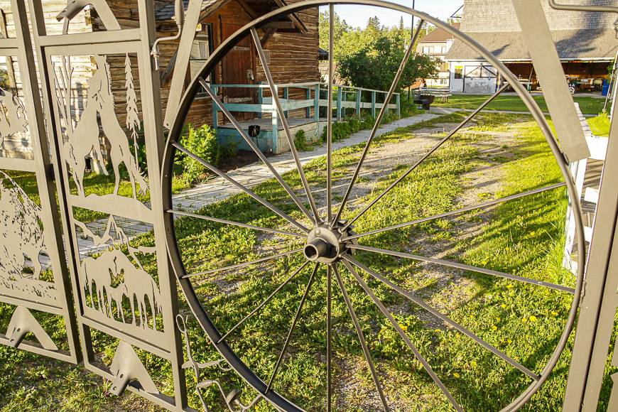 Looking through the wagon wheel into Pioneer Village