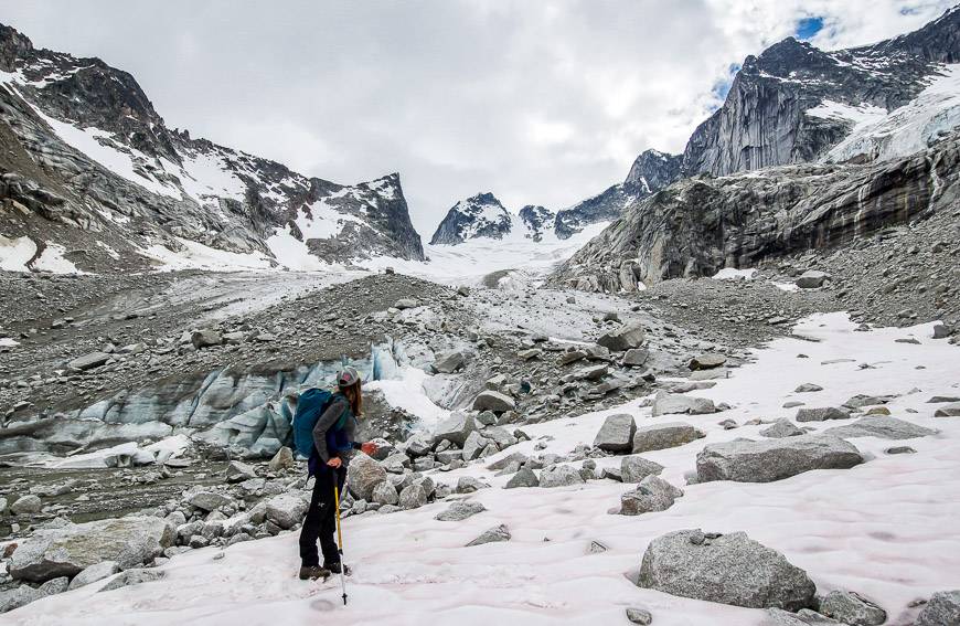 Admiring a frozen world in the Bugaboos in July