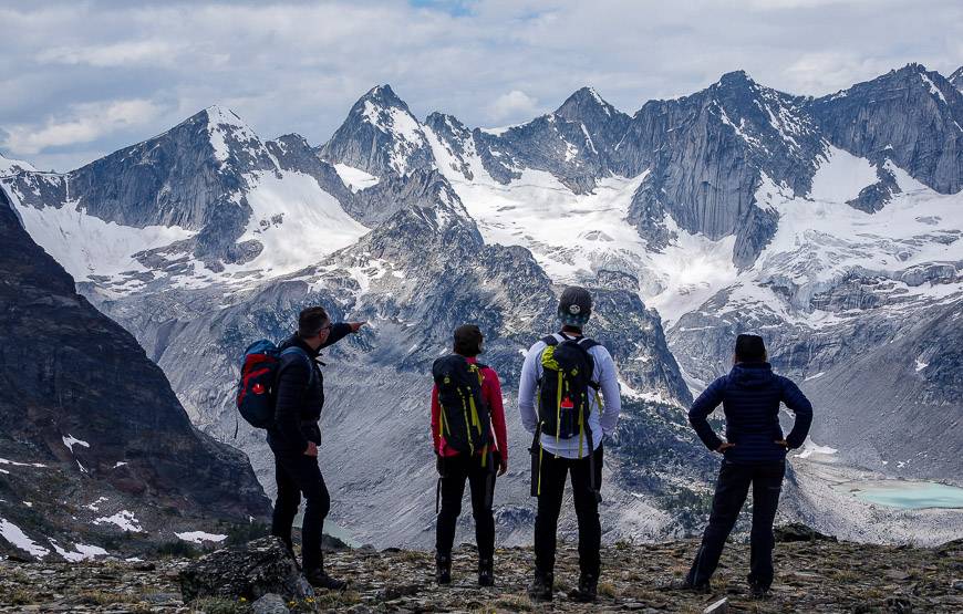 Waiting for the helicopter while taking in the Bugaboo Mountain views