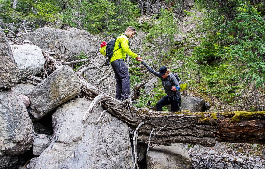 Chivalry isn't dead - a helping hand getting around big trees to the first rappel