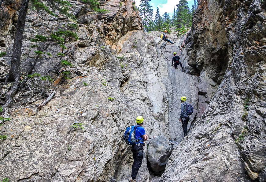 Rappelling down some sort sections in Jasper National Park