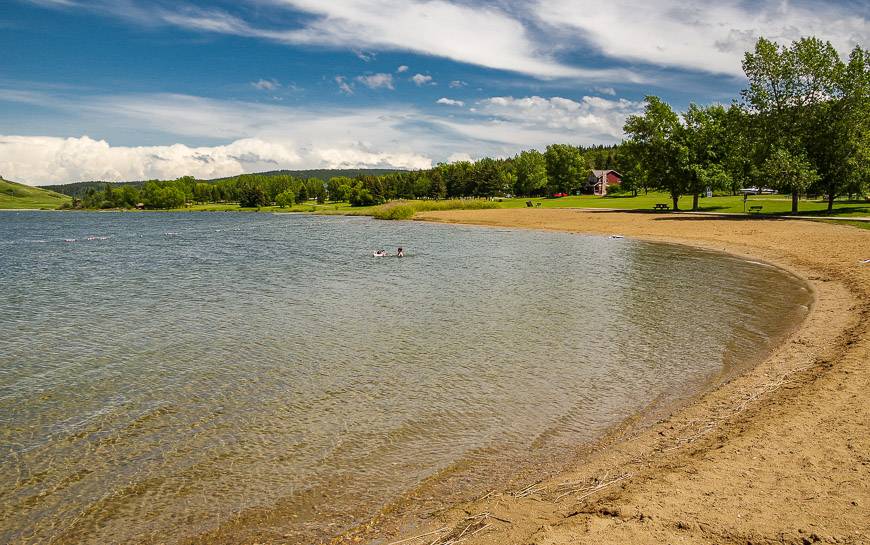 A family friendly beach on Elkwater Lake