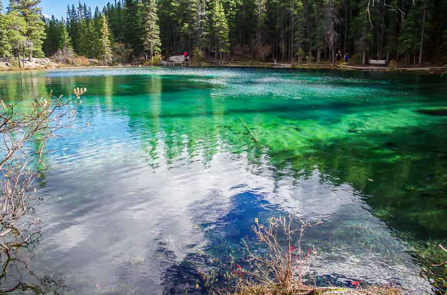 The Grassi Lakes, one of the easy Kananaskis hikes, are also a great place for a picnic