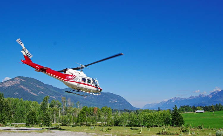 Taking off from beside the highway for the lodge