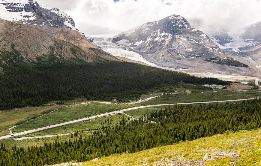 The Icefields Campsite heads off into the woods via the side road in the photo