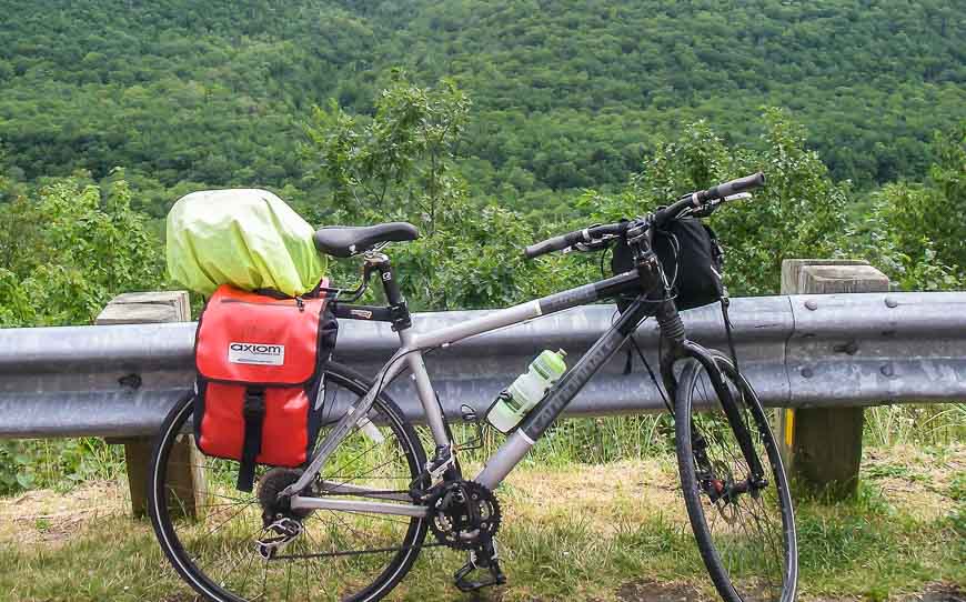 My fully packed bike at the top of the worst hill cycling the Cabot Trail