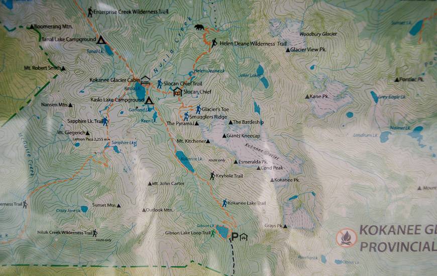 Map of the trail to Kokanee Glacier Cabin