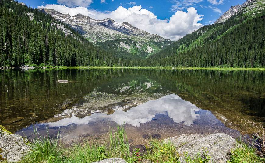 The hike to Kokanee Glacier Cabin starts by Gibson Lake