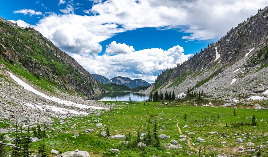 Looking back towards Kokanee Lake; the terrain has flattened out