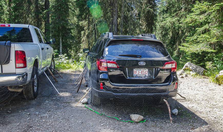 Before you start hiking wrap your car with chicken wire so the porcupines don't eat your brake cable