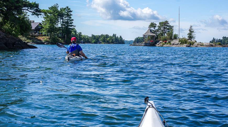 1000 Islands kayaking in the afternoon when the waves and chop have picked up