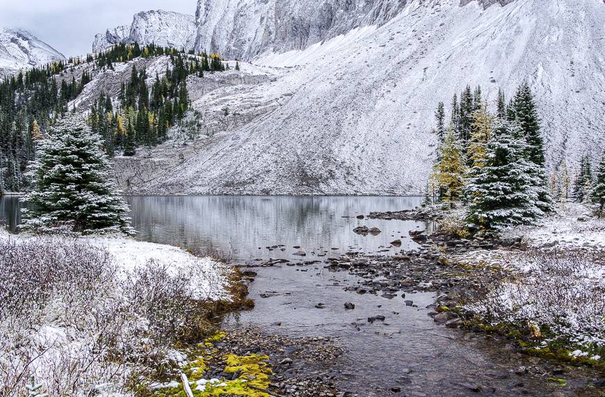 Energetic hikers could explore the bench for larches above the lake