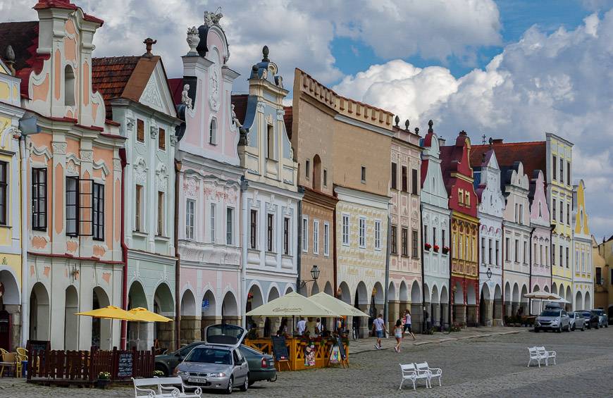 The main square of Telc is home to beautiful buildings from the 1500's - and UNESCO site now