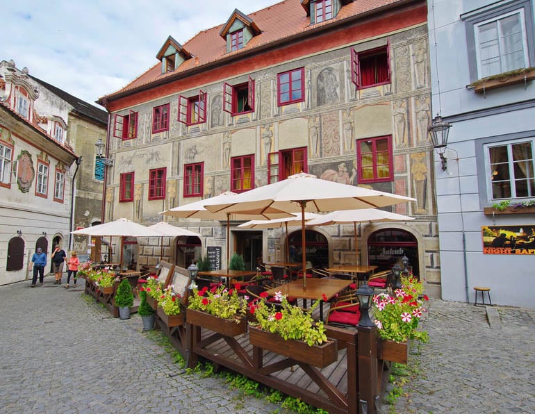 Lots of small cafes in the old part of Cesky Krumlov