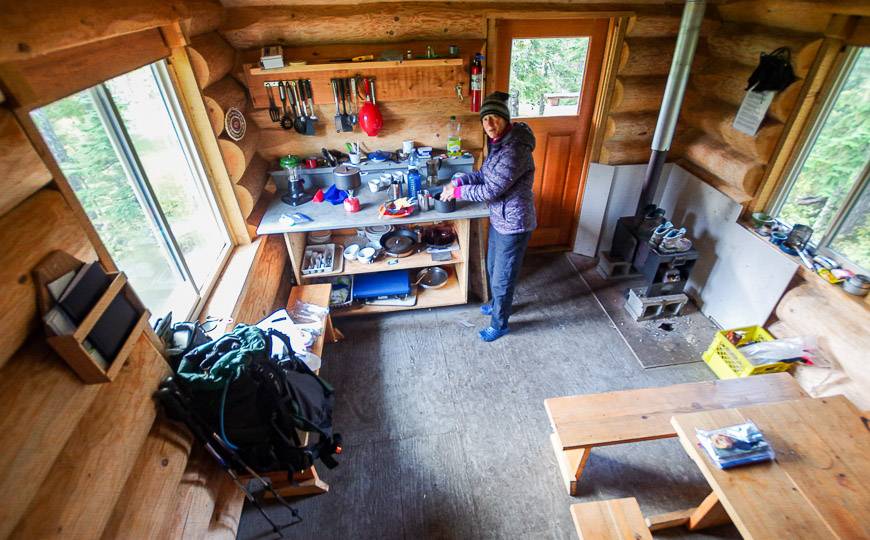 Getting started in a 3C cabin first thing in the AM - inside of Mt. Troubridge Hut