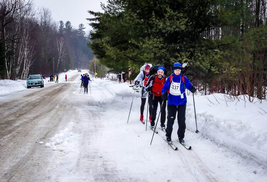 There are occasions when you'll ski along snow-packed and even icy roads