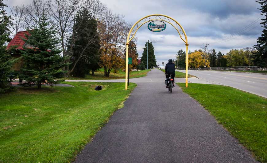 Finishing he ride in one of the small towns along the trail