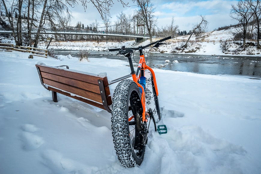 Fat tire biking in Sandy Park in winter