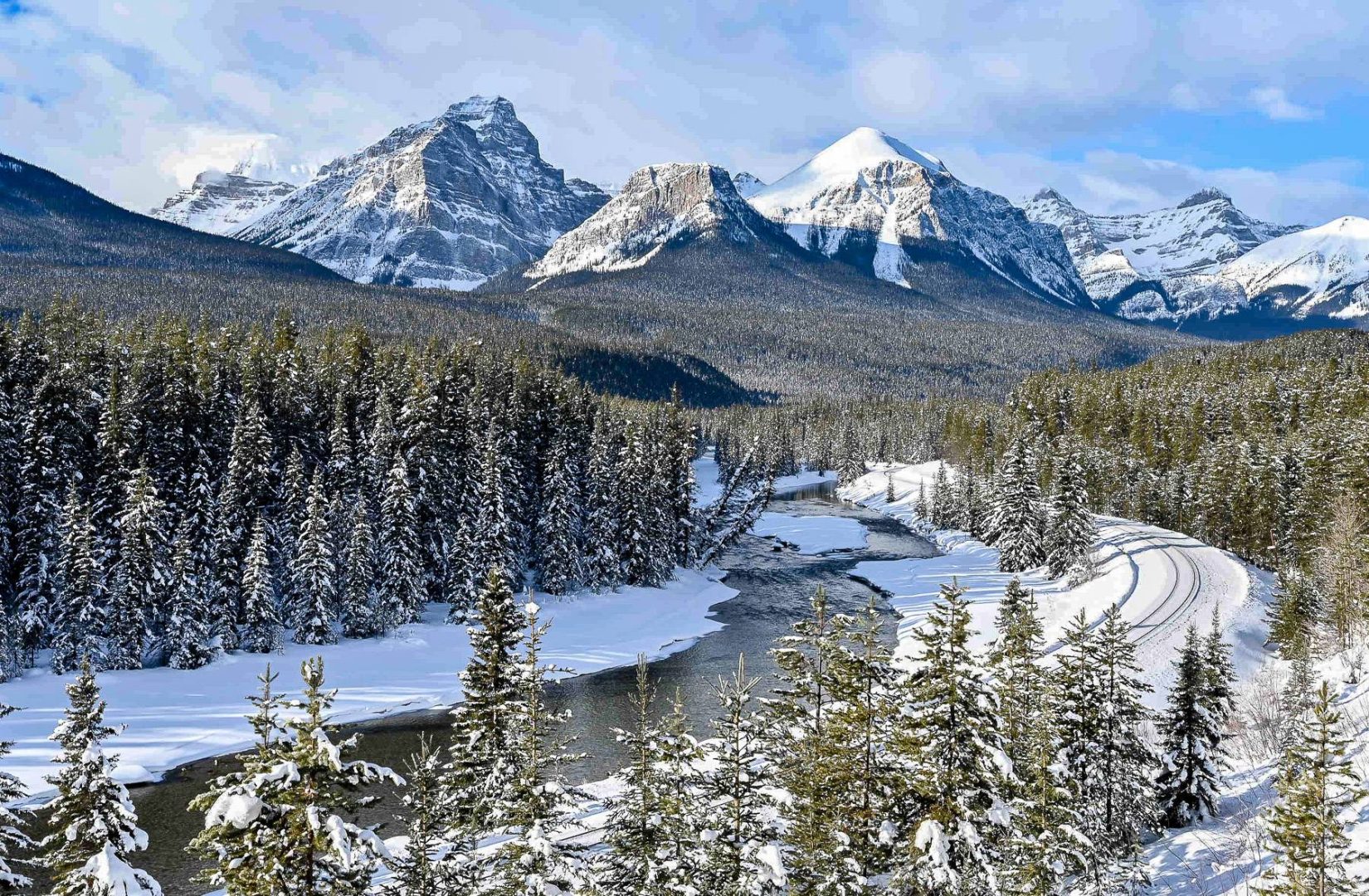 Visit Morant's Curve on the Bow Valley Parkway in Banff, Canada in winter