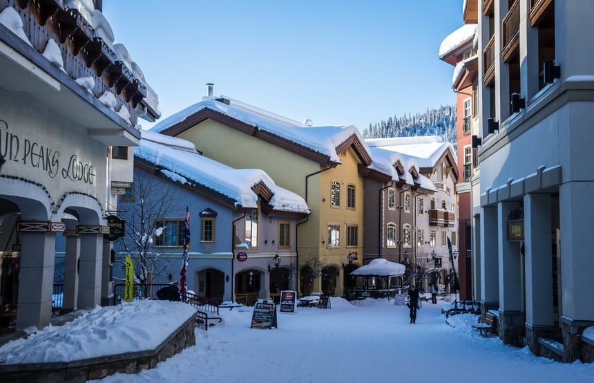 Everything is within a few minutes walk in the village of Sun Peaks - a Kamloops ski resort 