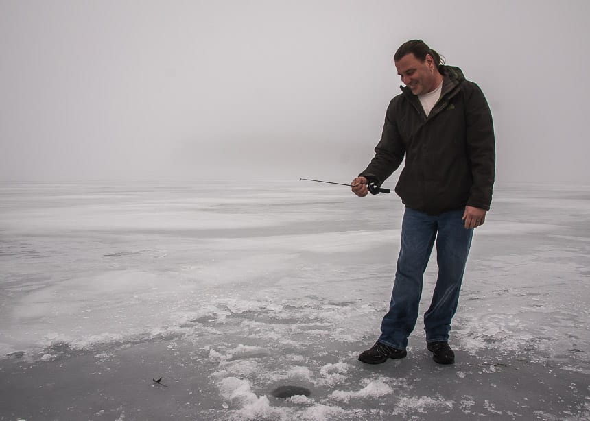 Icefishing on Rice Lake doesn't yield a single fish
