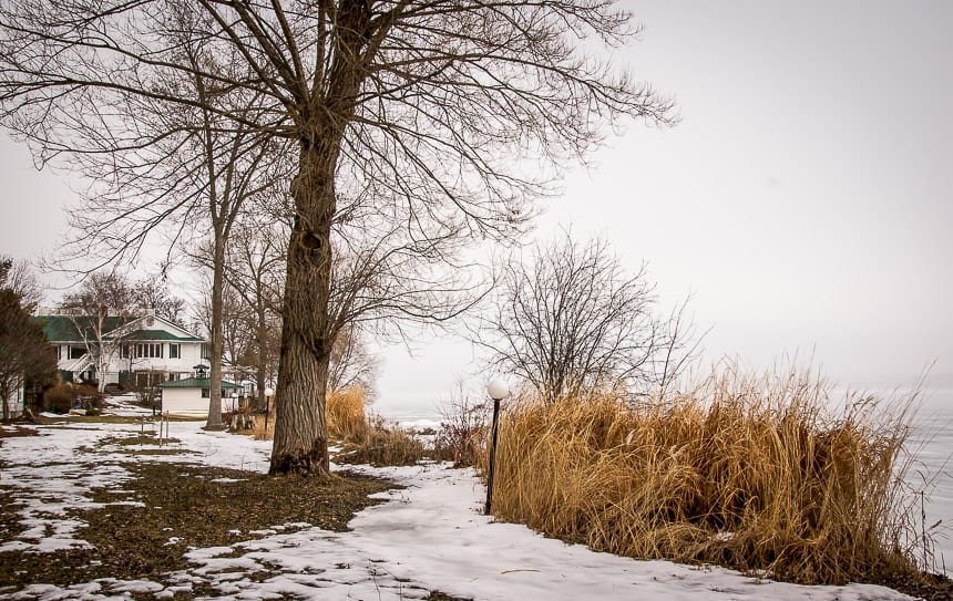 There's a trail along the lake in front of all the cabins