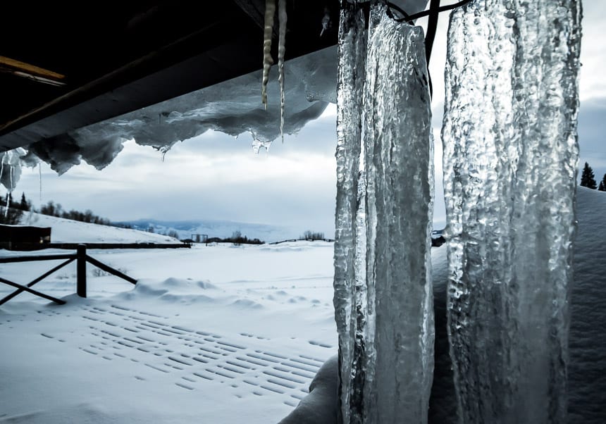 Looking through the icicles at Latigo Ranch in Colorado