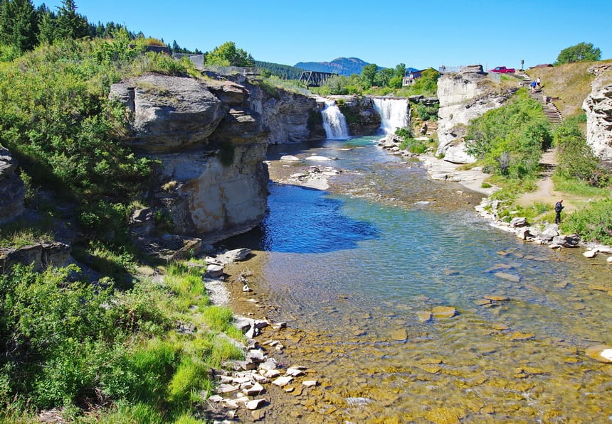 There's a campground a stone's throw away from Lundbreck Falls