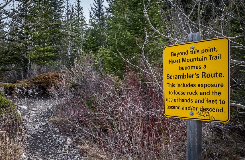 Warning sign before you start climbing Heart Mountain