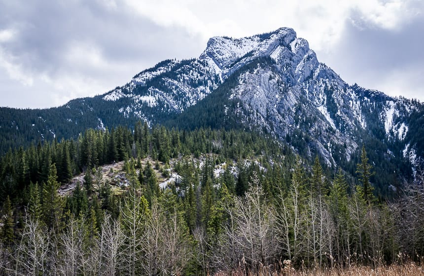 The heart shape of the mountain stands out in the snow