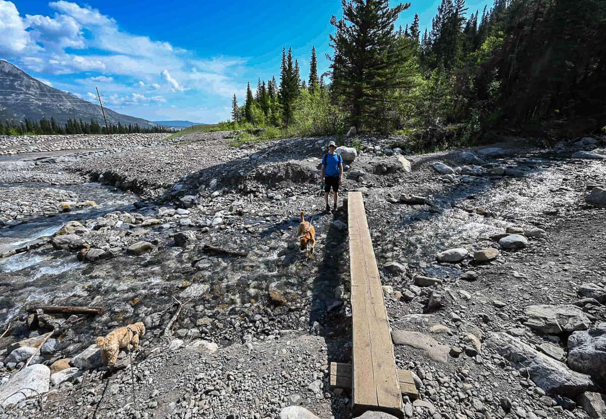 Crossing Heart Creek on a bridge