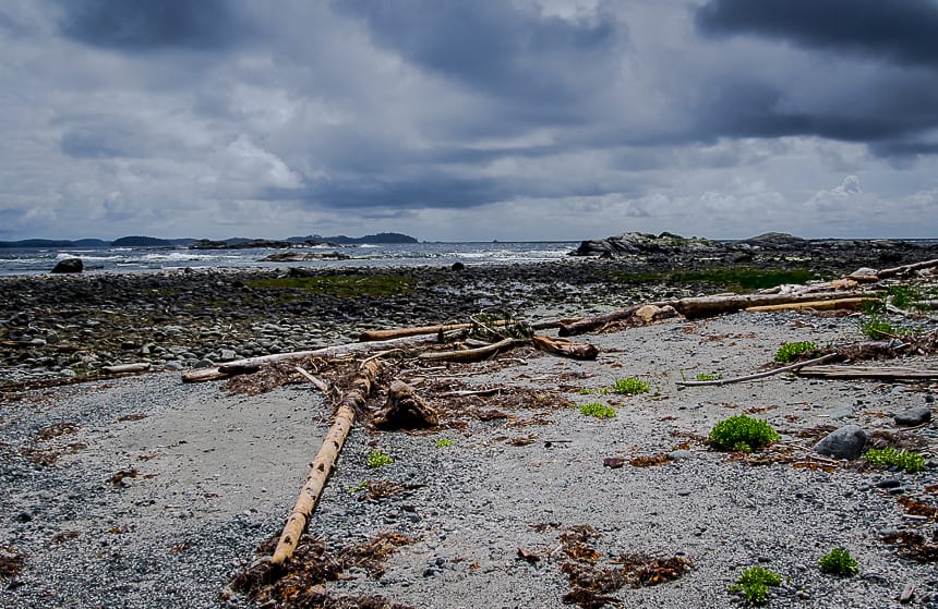 We leave for the Broken Group of Islands from this beach under threatening skies; the swell and waves get our attention within 10 minutes of launching