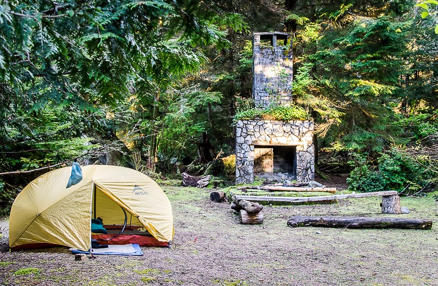 Judy camps on the site of an old homestead