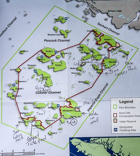 Map of the Broken Group Islands in Pacific Rim National Park Reserve