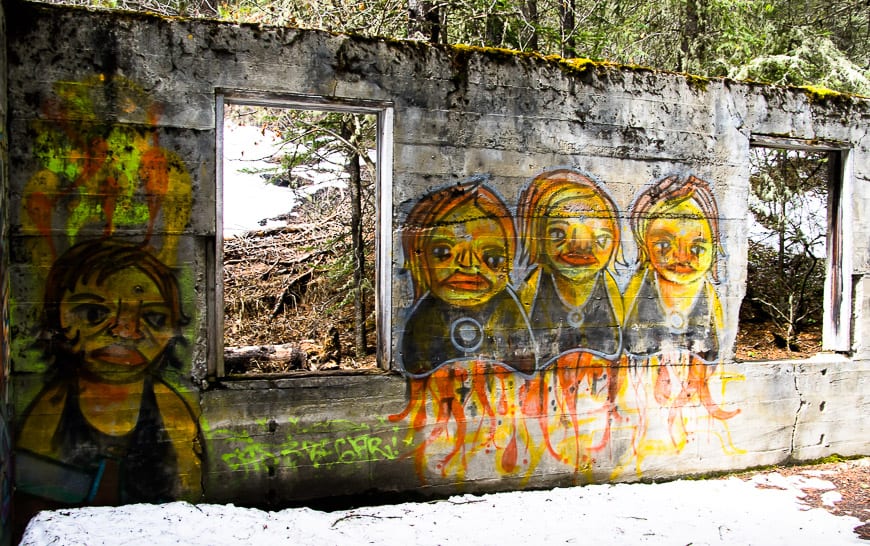 Artwork on old mining buildings on the C-Level cirque hike