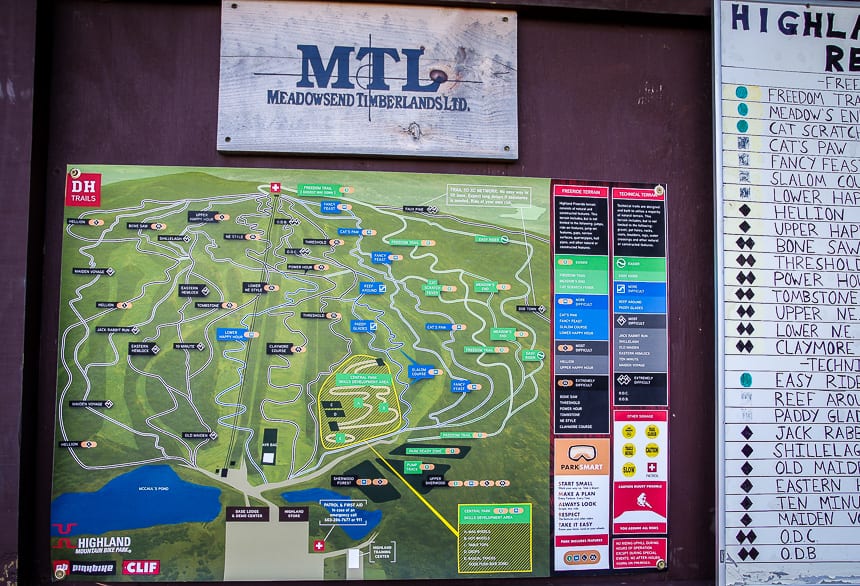 Map of trails at Highland Mountain Bike Park