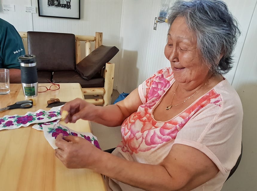 Renie kept herself busy in the Ivvavik National Park basecamp sewing