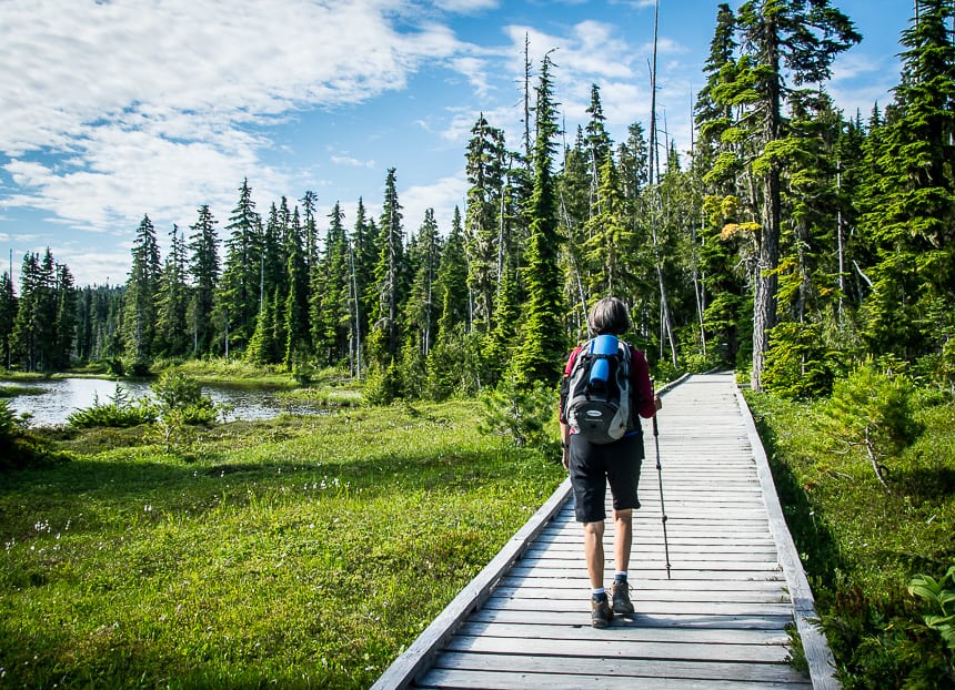 One of the pretty Vancouver Island hikes - Kwai Lake - starts easily on the boardwalk