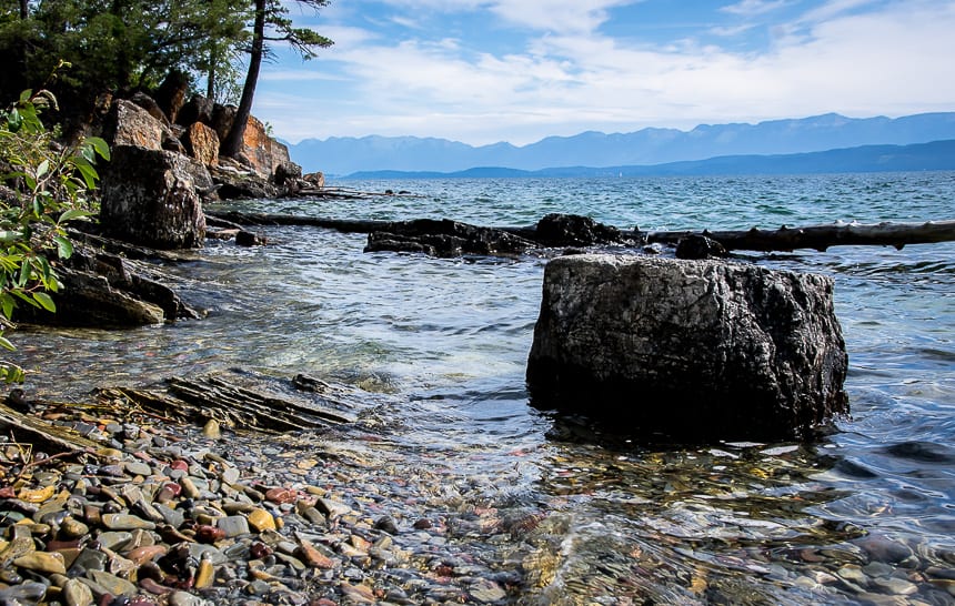 The shoreline along Flathead Lake is lovely and the water is very clear