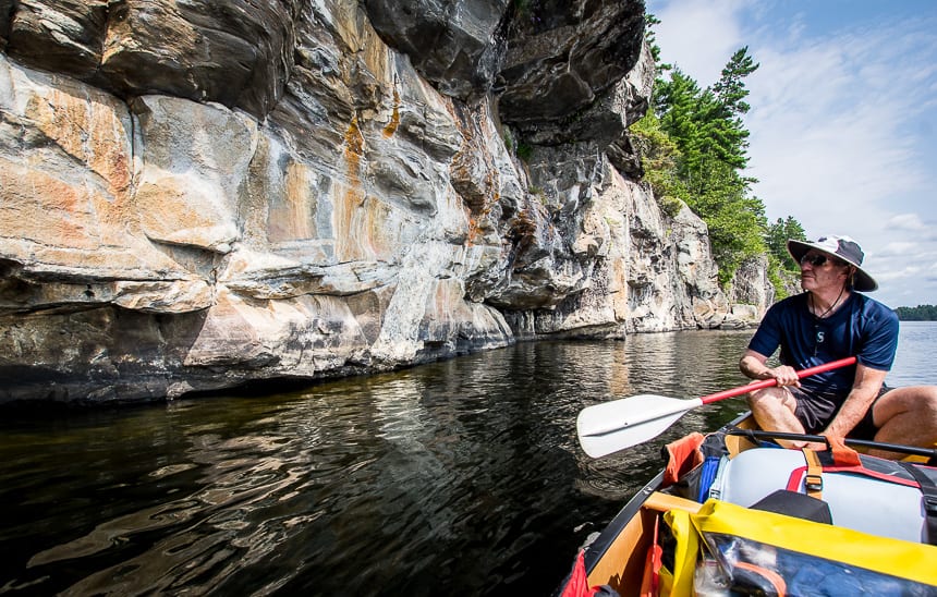  John looking hard for the pictographs on our Quetico canoe trip