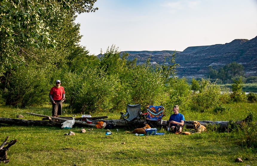 We find a grassy camping area past the campground at Morrin Bridge