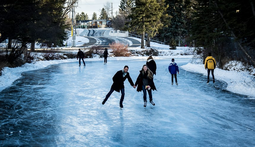 Skating on the lagoon in Bowness Park, Calgary