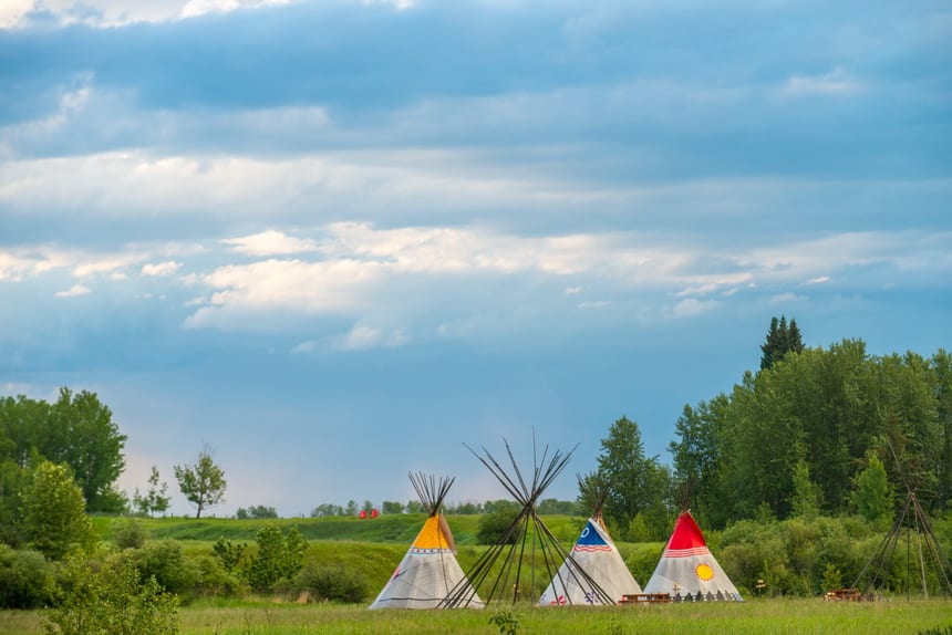 Tipi camping area at Rocky Mountain House National Historic Site