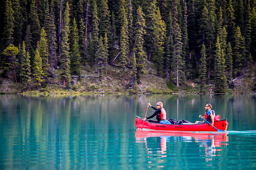 Canoeing at the far end of Maligne Lake - well off the tourist's path